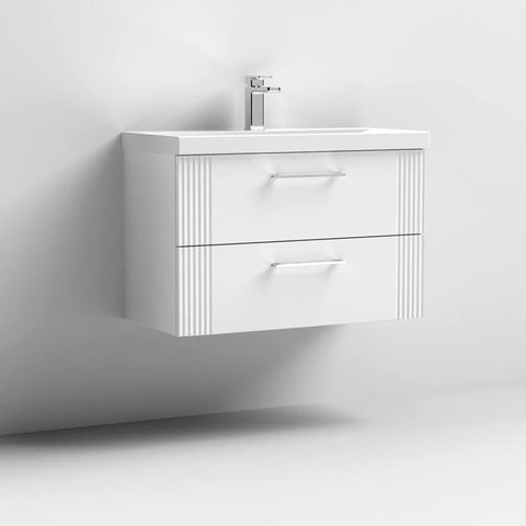 Nuie Deco 800mm Wall Hung 2 Drawer Fluted Vanity Unit & Basin - Satin White - Unbeatable Bathrooms