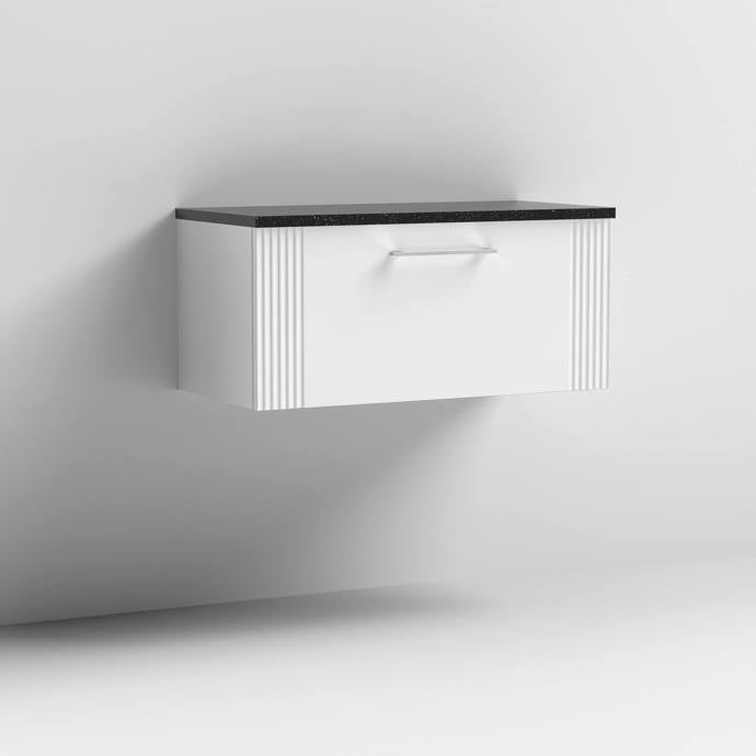 Nuie Deco 800mm Wall Hung 1 Drawer Fluted Vanity Unit & Worktop - Satin White - Unbeatable Bathrooms