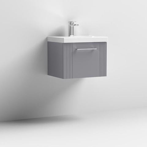Nuie Deco 500mm Wall Hung 1 Drawer Fluted Vanity Unit & Basin - Satin Grey - Unbeatable Bathrooms