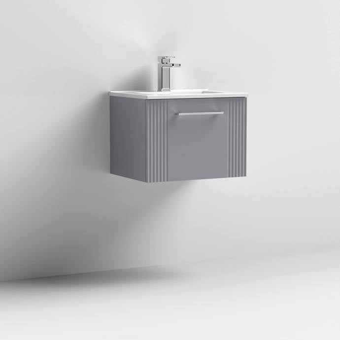 Nuie Deco 500mm Wall Hung 1 Drawer Fluted Vanity Unit & Basin - Satin Grey - Unbeatable Bathrooms