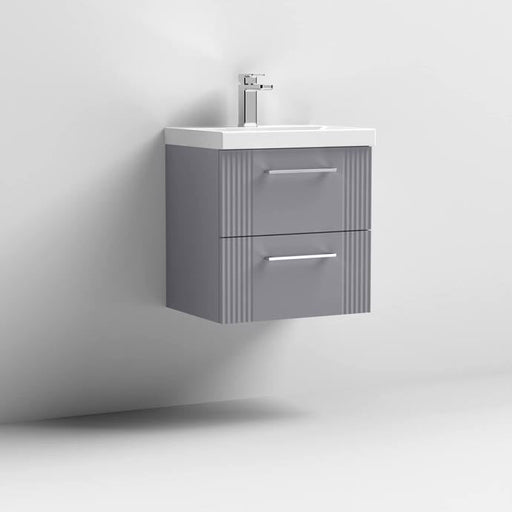 Nuie Deco 500mm Wall Hung 2 Drawer Fluted Vanity Unit & Basin - Satin Grey - Unbeatable Bathrooms