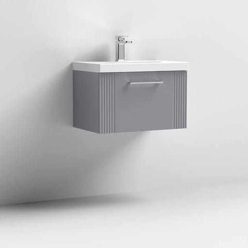 Nuie Deco 600mm Wall Hung 1 Drawer Fluted Vanity Unit & Basin - Satin Grey - Unbeatable Bathrooms