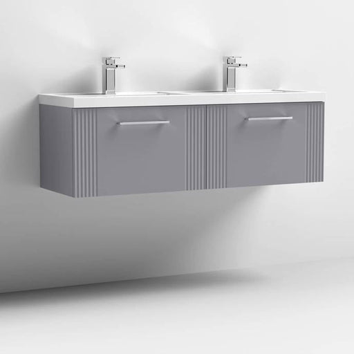 Nuie Deco 1200mm Wall Hung 2 Drawer Fluted Double Vanity Unit & Basins - Satin Grey - Unbeatable Bathrooms