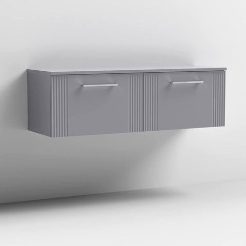 Nuie Deco 1200mm Wall Hung 2 Drawer Fluted Double Vanity Unit & Worktop - Satin Grey - Unbeatable Bathrooms