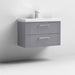 Nuie Deco 800mm Wall Hung 2 Drawer Fluted Vanity Unit & Basin - Satin Grey - Unbeatable Bathrooms