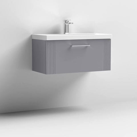 Nuie Deco 800mm Wall Hung 1 Drawer Fluted Vanity Unit & Basin - Satin Grey - Unbeatable Bathrooms