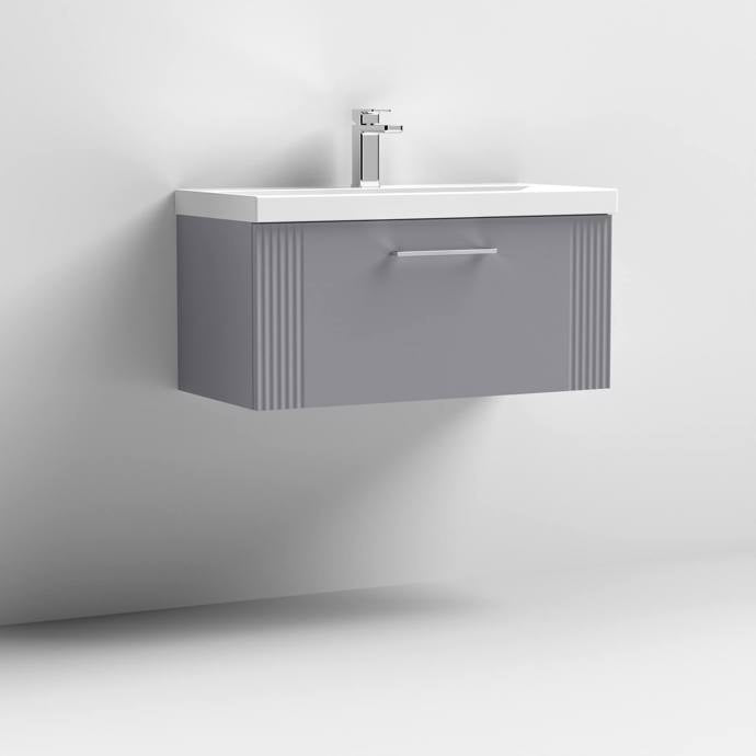 Nuie Deco 800mm Wall Hung 1 Drawer Fluted Vanity Unit & Basin - Satin Grey - Unbeatable Bathrooms