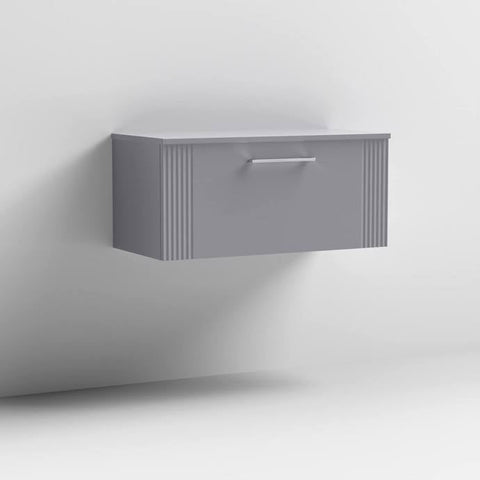 Nuie Deco 800mm Wall Hung 1 Drawer Fluted Vanity Unit & Worktop - Satin Grey - Unbeatable Bathrooms