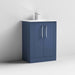Nuie Deco 600mm Floor Standing 2 Door Fluted Vanity Unit & Basin - Satin Blue - Unbeatable Bathrooms