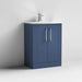 Nuie Deco 600mm Floor Standing 2 Door Fluted Vanity Unit & Basin - Satin Blue - Unbeatable Bathrooms