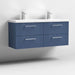 Nuie Deco 1200mm Wall Hung 4 Drawer Fluted Double Vanity Unit & Basins - Satin Blue - Unbeatable Bathrooms