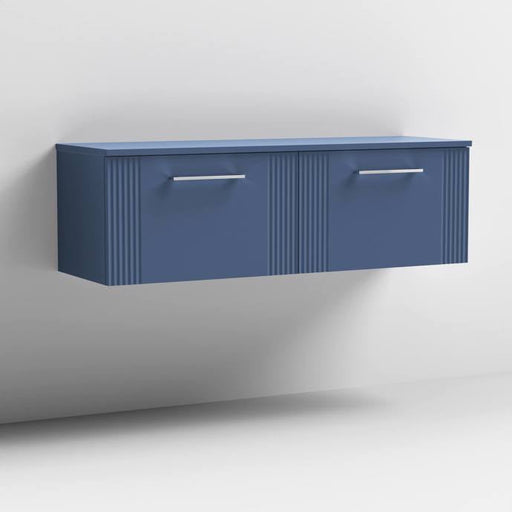 Nuie Deco 1200mm Wall Hung 2 Drawer Fluted Double Vanity Unit & Worktop - Satin Blue - Unbeatable Bathrooms