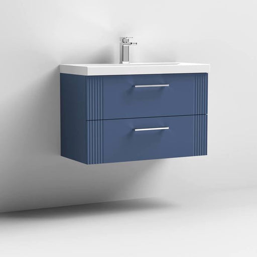 Nuie Deco 800mm Wall Hung 2 Drawer Fluted Vanity Unit & Basin - Satin Blue - Unbeatable Bathrooms