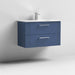 Nuie Deco 800mm Wall Hung 2 Drawer Fluted Vanity Unit & Basin - Satin Blue - Unbeatable Bathrooms