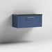 Nuie Deco 800mm Wall Hung 1 Drawer Fluted Vanity Unit & Worktop - Satin Blue - Unbeatable Bathrooms