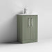 Nuie Deco 500mm Floor Standing 2 Door Fluted Vanity Unit & Basin - Satin Green - Unbeatable Bathrooms