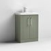 Nuie Deco 600mm Floor Standing 2 Door Fluted Vanity Unit & Basin - Satin Green - Unbeatable Bathrooms