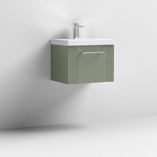 Nuie Deco 500mm Wall Hung 1 Drawer Fluted Vanity Unit & Basin - Satin Green - Unbeatable Bathrooms