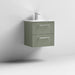 Nuie Deco 500mm Wall Hung 2 Drawer Fluted Vanity Unit & Basin - Satin Green - Unbeatable Bathrooms