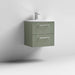 Nuie Deco 500mm Wall Hung 2 Drawer Fluted Vanity Unit & Basin - Satin Green - Unbeatable Bathrooms