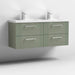 Nuie Deco 1200mm Wall Hung 4 Drawer Fluted Double Vanity Unit & Basins - Satin Green - Unbeatable Bathrooms