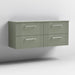 Nuie Deco 1200mm Wall Hung 4 Drawer Fluted Double Vanity Unit & Worktop - Satin Green - Unbeatable Bathrooms