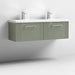 Nuie Deco 1200mm Wall Hung 2 Drawer Fluted Double Vanity Unit & Basins - Satin Green - Unbeatable Bathrooms