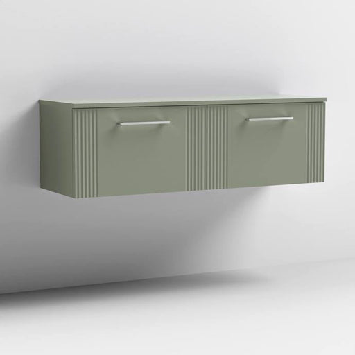 Nuie Deco 1200mm Wall Hung 2 Drawer Fluted Double Vanity Unit & Worktop - Satin Green - Unbeatable Bathrooms