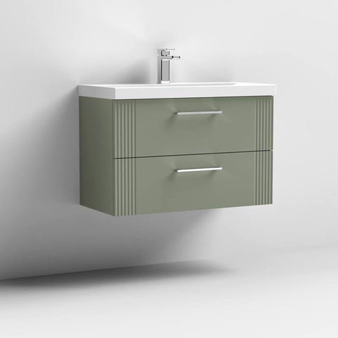 Nuie Deco 800mm Wall Hung 2 Drawer Fluted Vanity Unit & Basin - Satin Green - Unbeatable Bathrooms