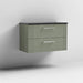 Nuie Deco 800mm Wall Hung 2 Drawer Fluted Vanity Unit & Worktop - Satin Green - Unbeatable Bathrooms