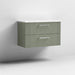 Nuie Deco 800mm Wall Hung 2 Drawer Fluted Vanity Unit & Worktop - Satin Green - Unbeatable Bathrooms
