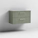 Nuie Deco 800mm Wall Hung 2 Drawer Fluted Vanity Unit & Worktop - Satin Green - Unbeatable Bathrooms
