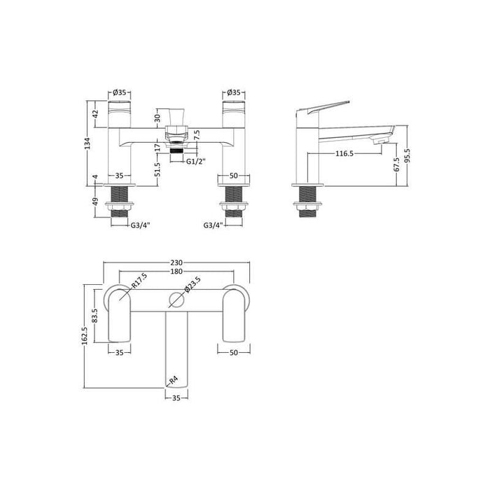 Hudson Reed Drift Deck Mounted Bath Shower Mixer - Unbeatable Bathrooms
