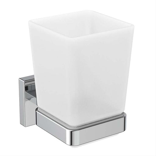 Ideal Standard IOM Square Tumbler and Holder - Frosted Glass/Chrome - Unbeatable Bathrooms