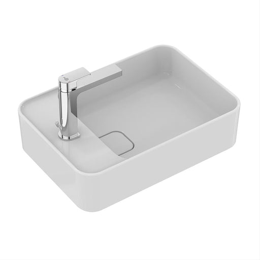 Ideal Standard Strada II 50cm Rectangular Vessel Washbasin - One Taphole with Overflow, Side Tap Deck and Integral Clicker Waste - Unbeatable Bathrooms