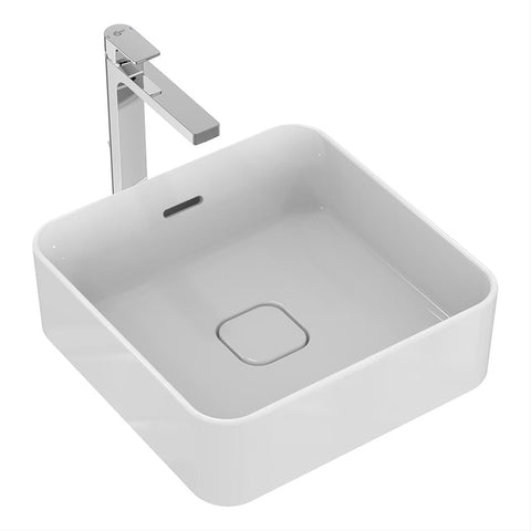 Ideal Standard Strada II 40cm Square Vessel Washbasin - No Taphole with Overflow and Integral Clicker Waste - Unbeatable Bathrooms