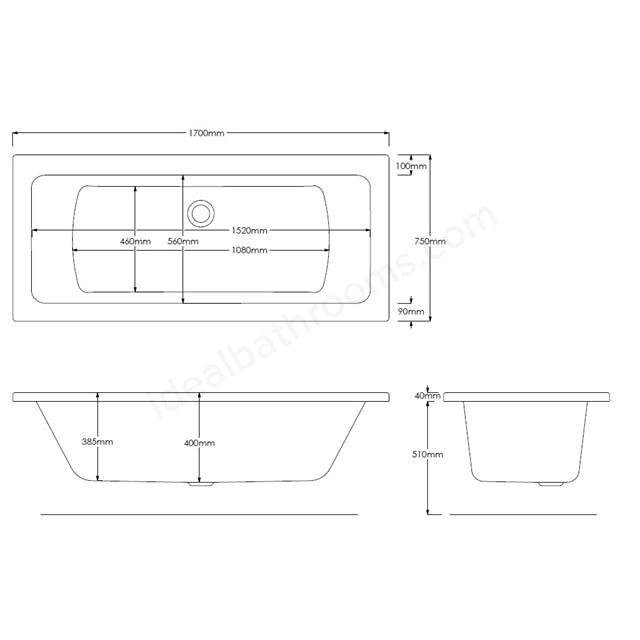 Essential Islington Rectangular Double Ended Bath No Tap Hole - Unbeatable Bathrooms