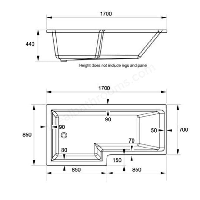 Essential Kensington L Shape Shower Bath Pack No Tap Hole White - Unbeatable Bathrooms
