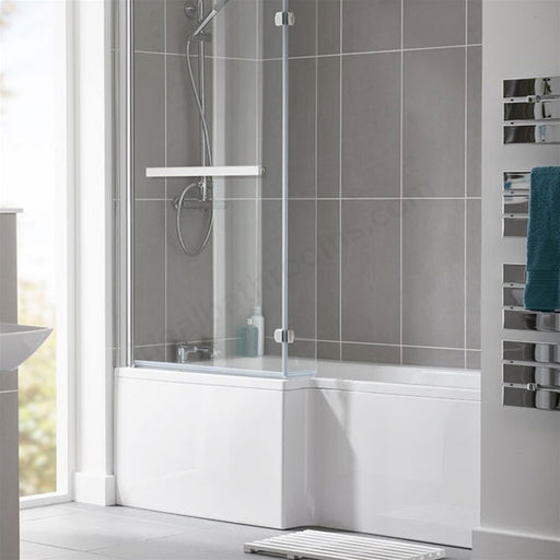 Essential Kensington L Shape Shower Bath Pack No Tap Hole White - Unbeatable Bathrooms