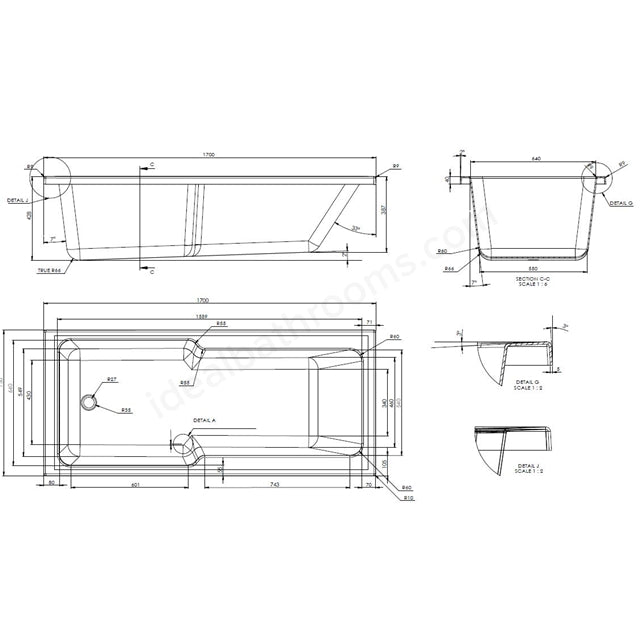 Essential Newham Quartz Straight 1700mm x 750mm Shower Bath - Unbeatable Bathrooms