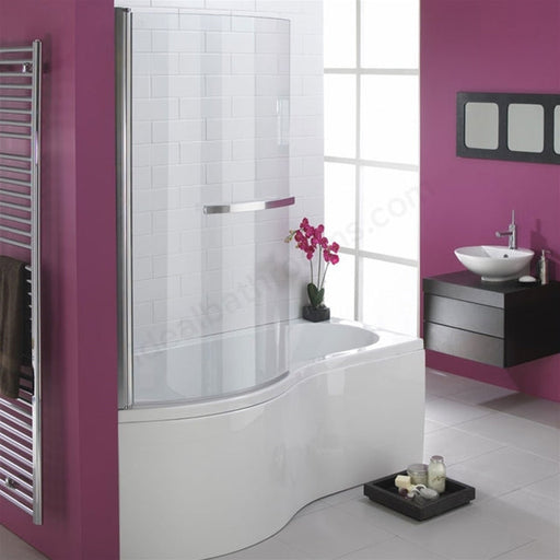 Essential Hampstead P Shape Shower Bath Pack 1700mm x 900mm No Tap Hole White - Unbeatable Bathrooms