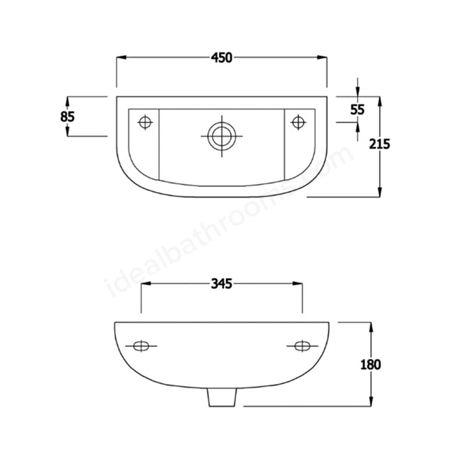 Essential Lily 450mm Slimline 1 Tap Hole Basin - Unbeatable Bathrooms