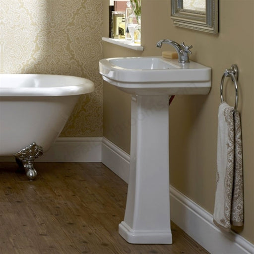 Essential Iris Pedestal Basin Only, 550mm Wide, 2 Tap Holes - White - Unbeatable Bathrooms