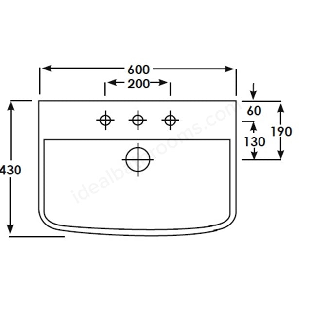 Essential Jasmine 600mm Basin 1 Tap Hole - Unbeatable Bathrooms