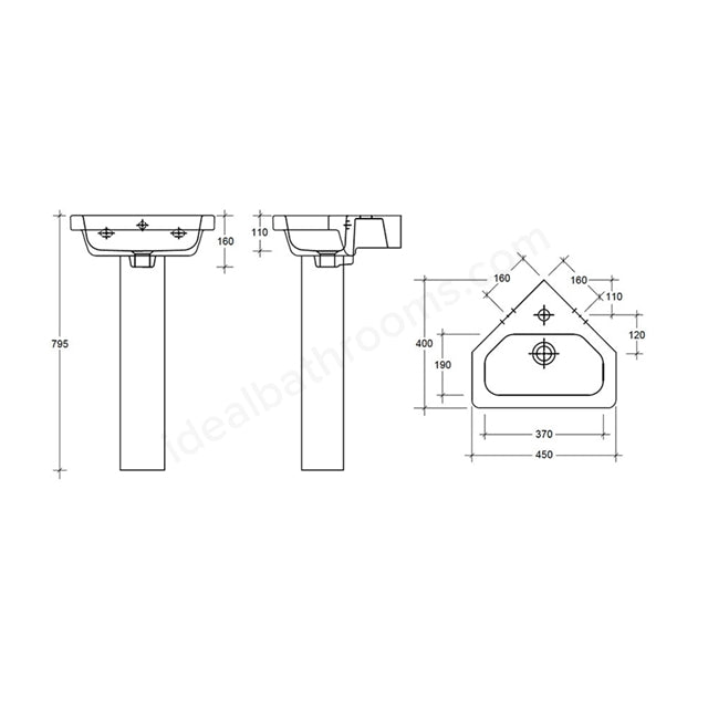 Essential IVY 45cm Corner Basin 1 Tap Hole - Unbeatable Bathrooms