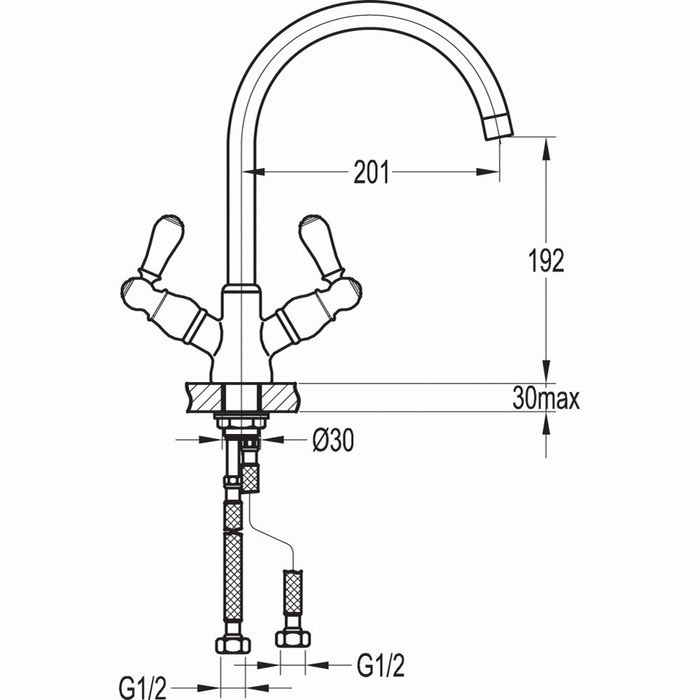 Flova Traditional Two Handle Swivel Spout Kitchen Mixer - Unbeatable Bathrooms