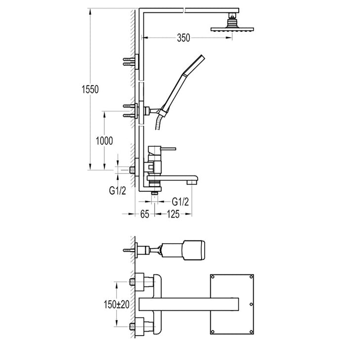 Flova Essence Manual Exposed Shower Column with Hand Shower Set, Over Head Shower and Diverter Bath Spout - Unbeatable Bathrooms