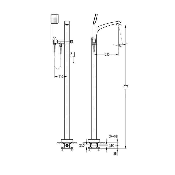 Flova Essence Floor Standing Bath and Shower Mixer with Shower Set - Unbeatable Bathrooms