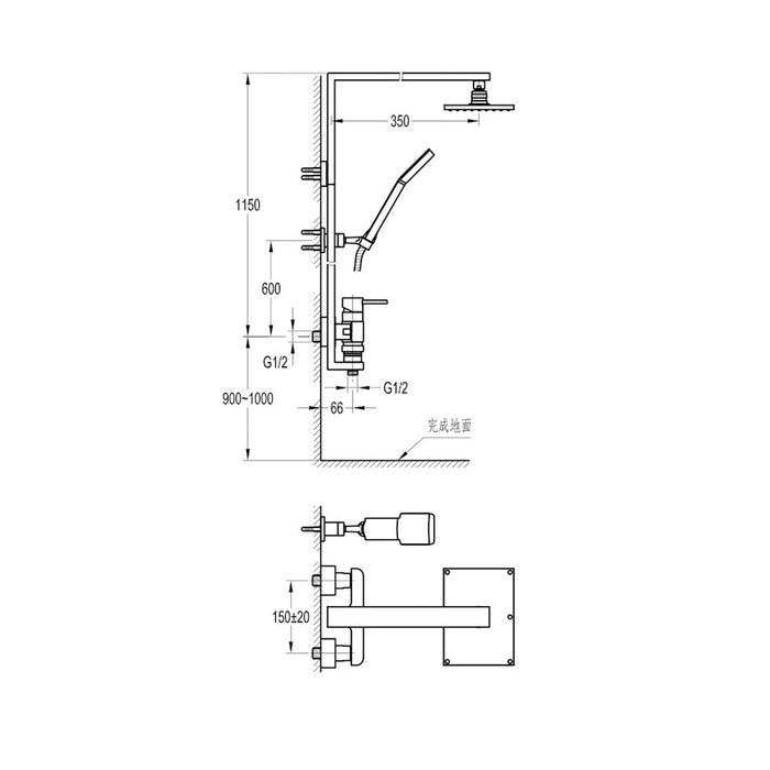 Flova Essence Manual Exposed Shower Column with Hand Shower Set, Over Head Shower - Unbeatable Bathrooms