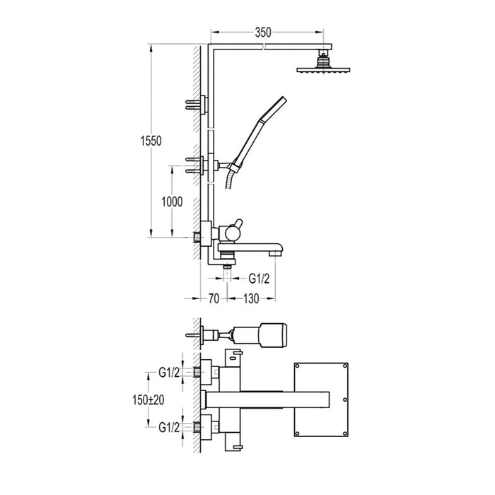 Flova Essence Thermostatic Exposed Shower Column with Hand Shower Set, Over Head Shower and Diverter Bath Spout - Unbeatable Bathrooms